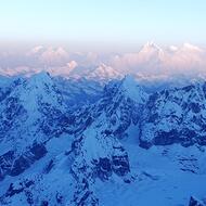 Pohľad na Everest, Lhoce a Makalu z druhého tábora